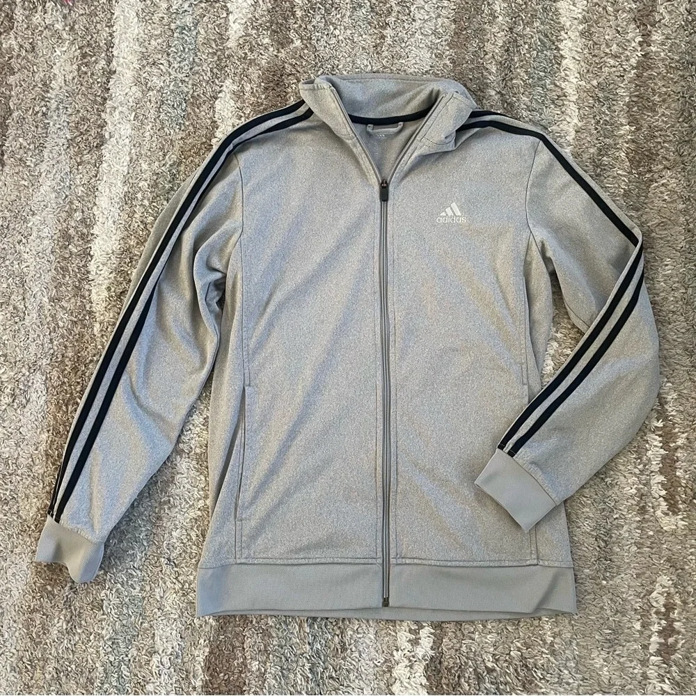 Adidas Light Gray Zip-Up Jacket with Black Accents Men’s Medium - Picture 1 of 1
